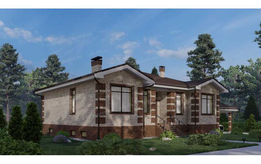 Проект узкого одноэтажного дома с цоколем - P259