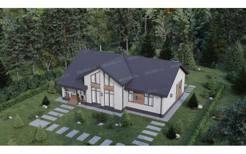 Проект узкого одноэтажного дома со вторым светом - P268