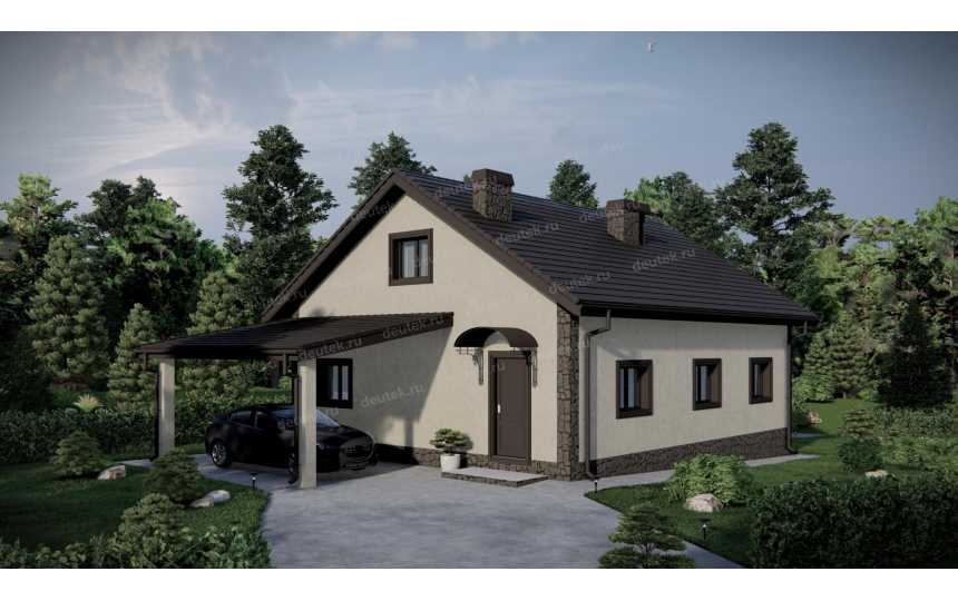 Проект жилого одноэтажного дома с навесом для автомобиля - P251