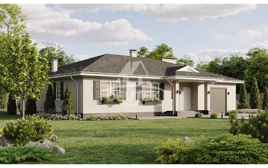 Проект квадратного одноэтажного дома с одноместным гаражом - LK-324