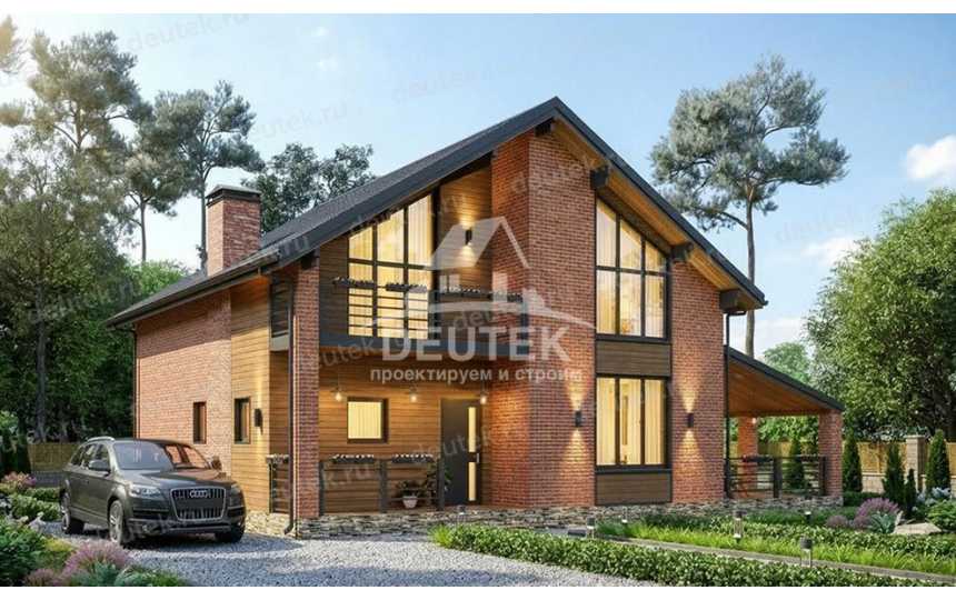 Проект жилого двухэтажного дома с большими окнами - LK-332