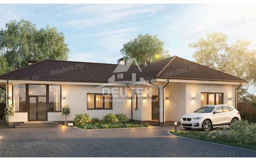 Проект углового одноэтажного дома с баней - LK-355