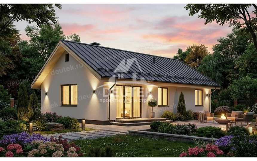Проект узкого одноэтажного дома с размерами 13 м на 9 м - LK-440