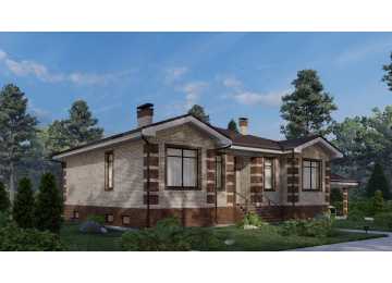 Проект узкого одноэтажного дома с цоколем - P259