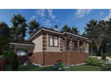 Проект узкого одноэтажного дома с цоколем - P259