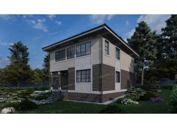 Проект жилого двухэтажного дома с навесом для автомобиля - P260