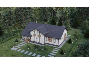 Проект узкого одноэтажного дома со вторым светом - P268