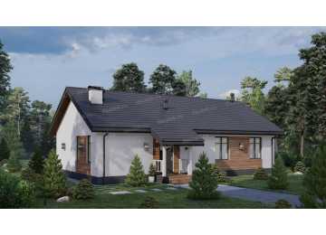 Проект узкого одноэтажного дома со вторым светом - P268