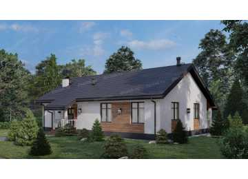 Проект узкого одноэтажного дома со вторым светом - P268