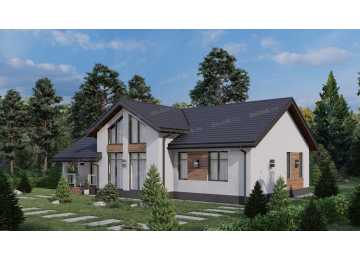 Проект узкого одноэтажного дома со вторым светом - P268