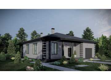 Проект узкого одноэтажного дома с одноместным гаражом - P269