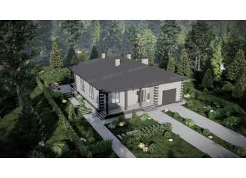 Проект узкого одноэтажного дома с одноместным гаражом - P269