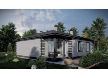 Проект узкого одноэтажного дома с одноместным гаражом - P269