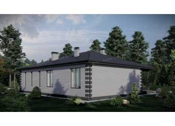 Проект узкого одноэтажного дома с одноместным гаражом - P269