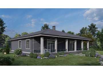 Проект одноэтажного дома с бассейном, сауной и тренажёрным залом - P270-1