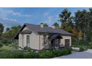 Проект квадратного одноэтажного дома с одноместным гаражом - P270-2