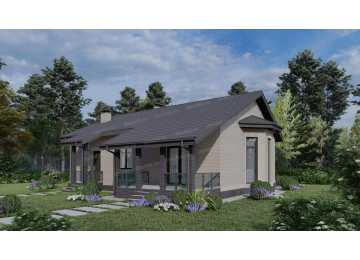 Проект квадратного одноэтажного дома с одноместным гаражом - P270-2