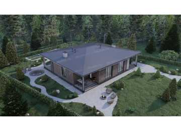 Проект жилого одноэтажного дома с тремя террасами - P273