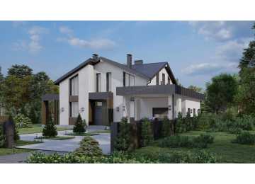 Проект жилого двухэтажного дома с большими окнами - P276