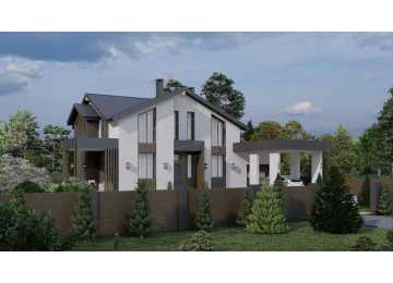 Проект жилого двухэтажного дома с большими окнами - P276