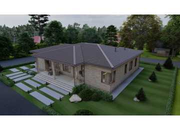 Проект узкого одноэтажного дома с пятью спальнями - P279