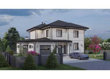 Проект жилого двухэтажного дома с одноместным гаражом - P280