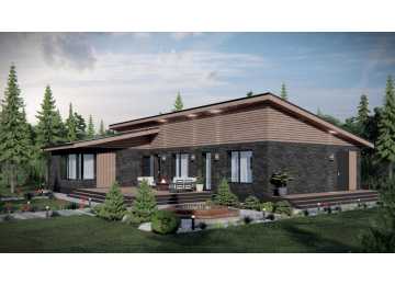 Проект углового одноэтажного дома в современном стиле - P292