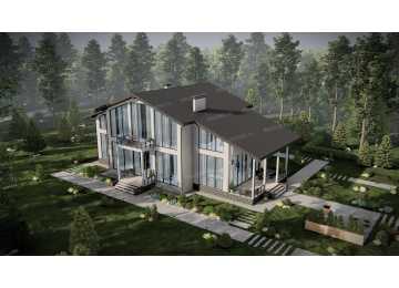 Проект узкого двухэтажного дома со вторым светом и большими окнами - P242-1