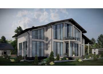 Проект узкого двухэтажного дома со вторым светом и большими окнами - P242-1