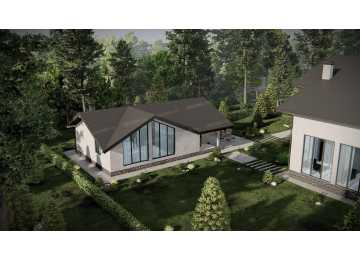 Проект узкого одноэтажного дома с большими окнами - P242-2