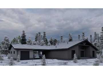 Проект одноэтажного дома с навесом для двух автомобилей и одноместным гаражом - P245