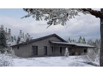 Проект одноэтажного дома с навесом для двух автомобилей и одноместным гаражом - P245