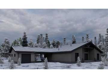 Проект одноэтажного дома с навесом для двух автомобилей и одноместным гаражом - P245