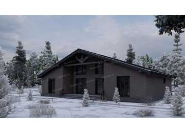 Проект одноэтажного дома с навесом для двух автомобилей и одноместным гаражом - P245