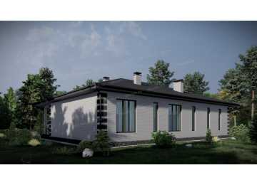 Проект узкого одноэтажного дома с одноместным гаражом - P249