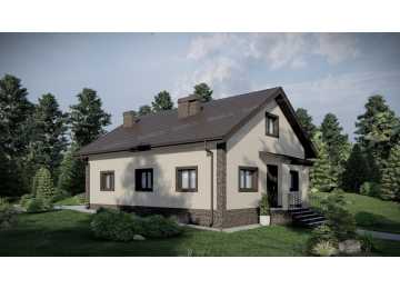 Проект жилого одноэтажного дома с навесом для автомобиля - P251