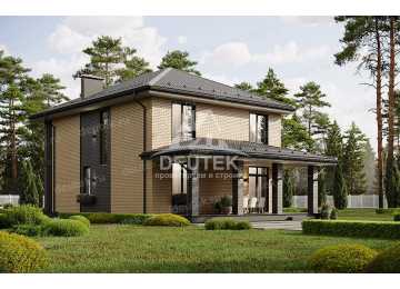 Проект узкого двухэтажного дома с большими окнами - LK-304
