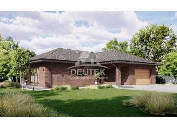 Проект квадратного одноэтажного дома с двухместным гаражом - LK-310