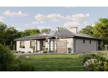 Проект квадратного одноэтажного дома с одноместным гаражом - LK-322