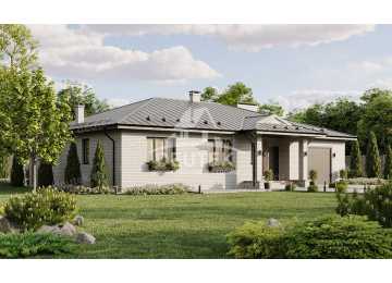 Проект квадратного одноэтажного дома с одноместным гаражом - LK-322