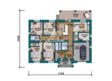 Проект квадратного одноэтажного дома с одноместным гаражом - LK-324
