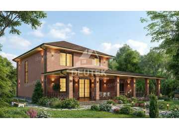 Проект квадратного двухэтажного дома с двухместным гаражом - LK-363