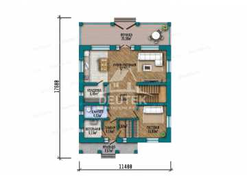 Проект узкого двухэтажного дома с верандой - LK-375