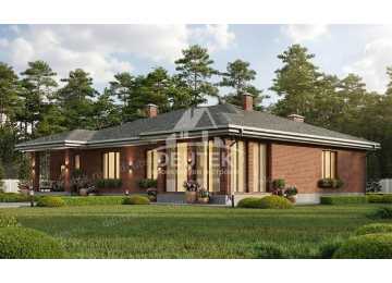Проект квадратного одноэтажного дома с гаражом и верандой - LK-379