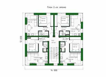 Проект трехэтажного многоквартирного дома с размерами 12 м на 14 м - P306