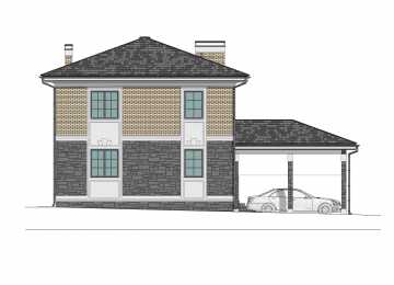 Проект жилого двухэтажного дома с навесом для автомобиля - P260
