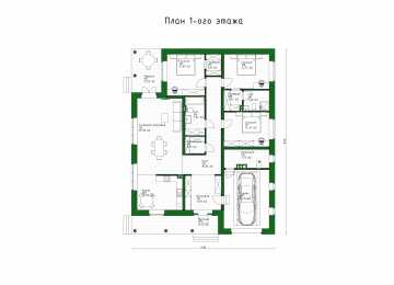 Проект узкого одноэтажного дома с одноместным гаражом - P269