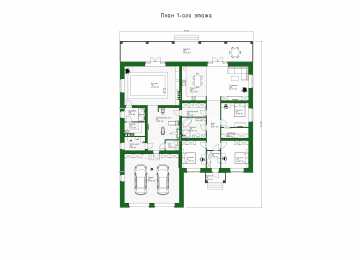 Проект одноэтажного дома с бассейном, сауной и тренажёрным залом - P270-1