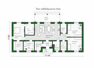 Проект узкого одноэтажного дома с кабинетом - P274-2