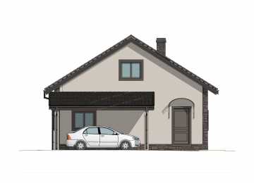 Проект жилого одноэтажного дома с навесом для автомобиля - P251